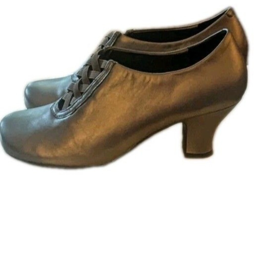 Hotter Stephanie Metallic Platinum Bronze Leather Lattice Slip On Dress Heels 8